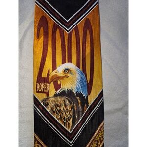 Roper Mens Vintage 2000 Bald Eagle Graphic Western Necktie Black Orange Gold